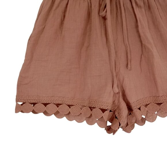 Cupshe Shorts 100% Cotton Womens XS Rust Brown Crochet Trim - Picture 3 of 9